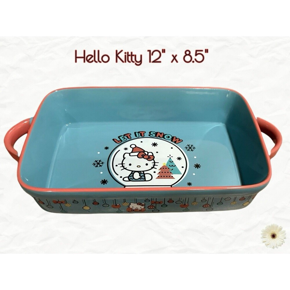 Holiday "Hello Kitty" Rectangular Snowman Baker Size 12" x 8.5" Teal Blue New!